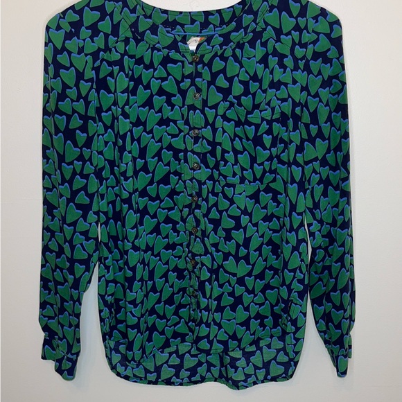 Conversations By Anthropologie Women Size 4P Blue/Green Button Top Blouse VGUC - Picture 1 of 7
